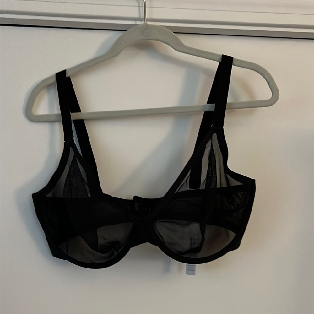 NWT CUUP Black Mesh Full-Coverage Bra with Underwire Support